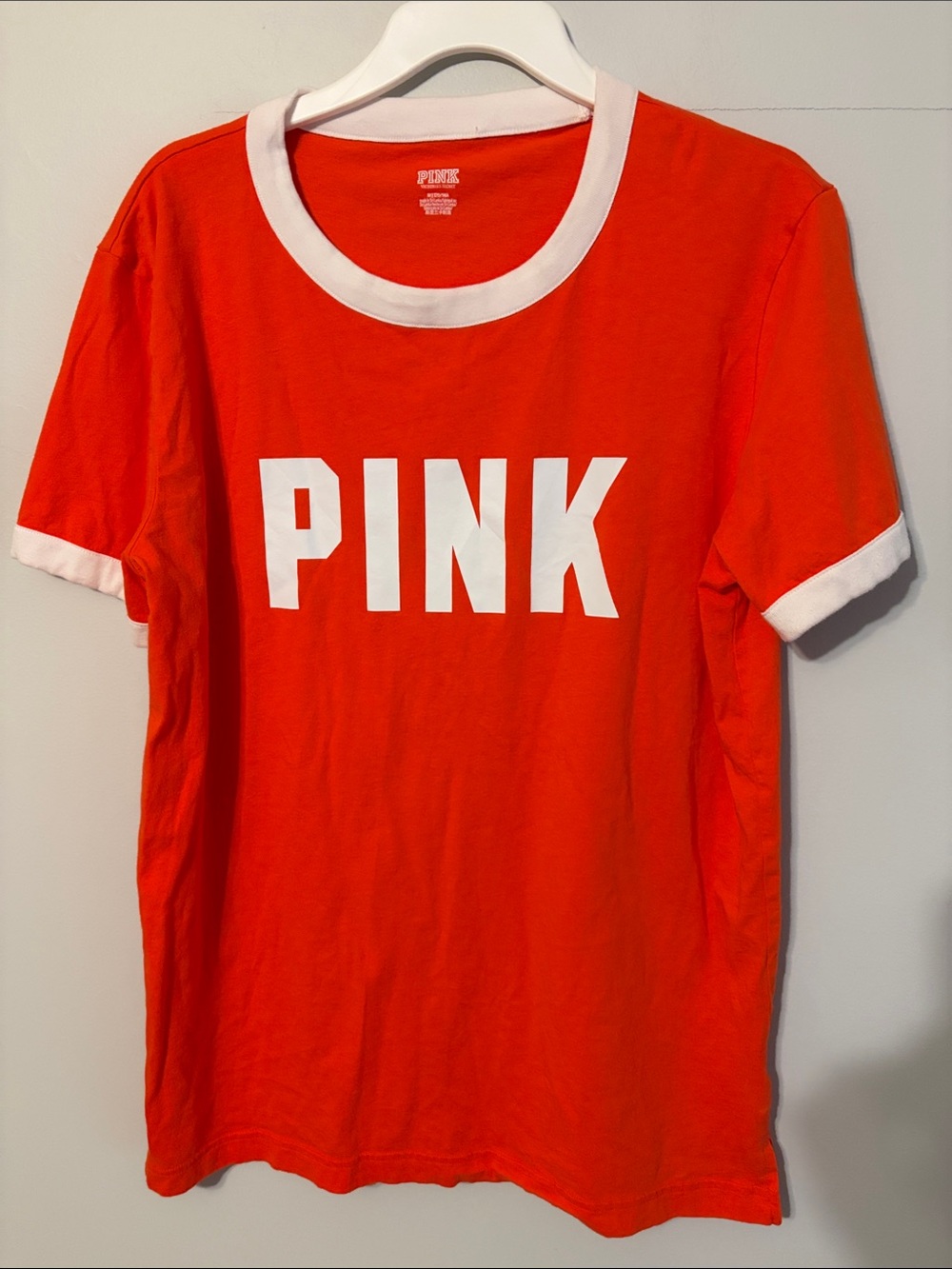 PINK Victoria's Secret Orange Ringer Tee with White Trim. Med. 💯 cotton.